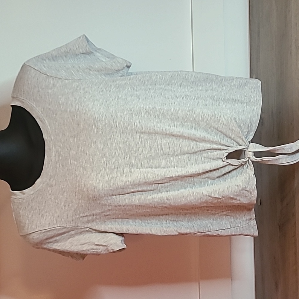 Gaiam Heather Gray Tie Front Kenzie Crewneck Tee Shirt Size L